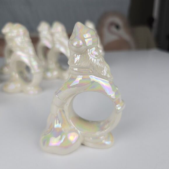8 pc Vintage Iridescent Santa Claus Lusterware Napkin Rings Holders Christmas - Picture 8 of 12